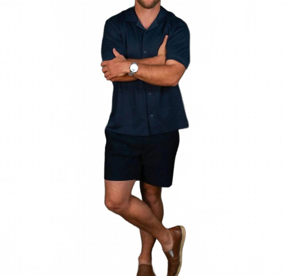 NEW RHONE men's palms camp collar shirt in original navy-navy